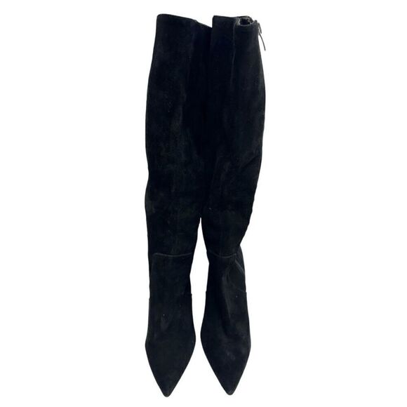 Nine West Tall Boots Size 6.5 Womens Black Leather Upper Side Zip Block Heel - Picture 3 of 6